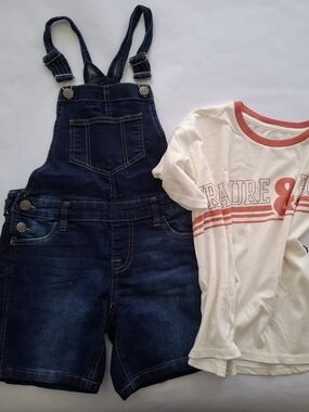 Vigoss Dark Blue Denim Short Overalls with White Tee SZ L
